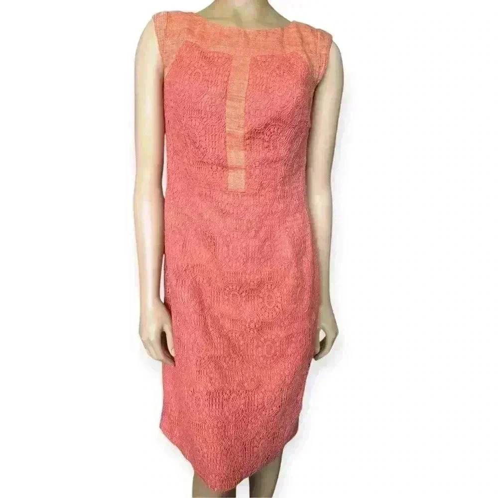 Kay Unger New York womenโs Elegant Coral Lace Sleeveless Dress size 6